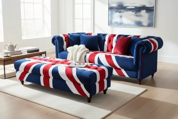 Luxurious Union Jack Velvet Bench Footstool – British Flag
