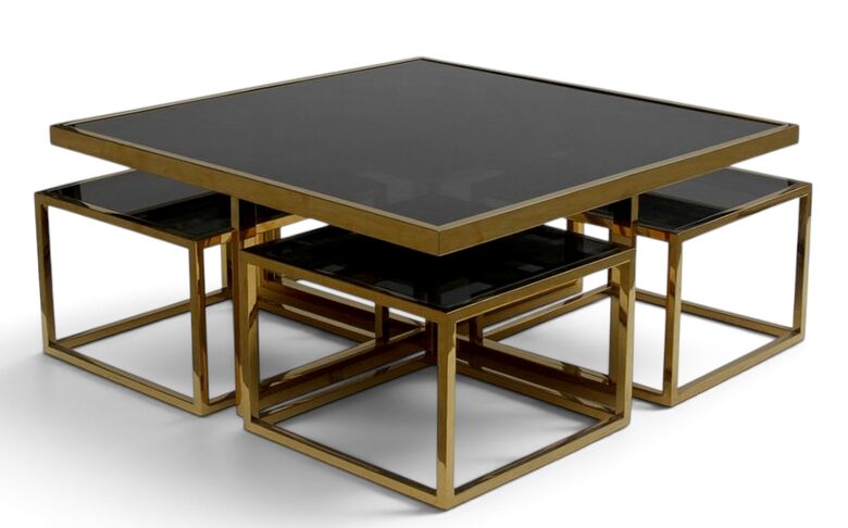 Luxury Gold & Black Glass Coffee Table with 4 Nesting Tables – 5 Piece Set