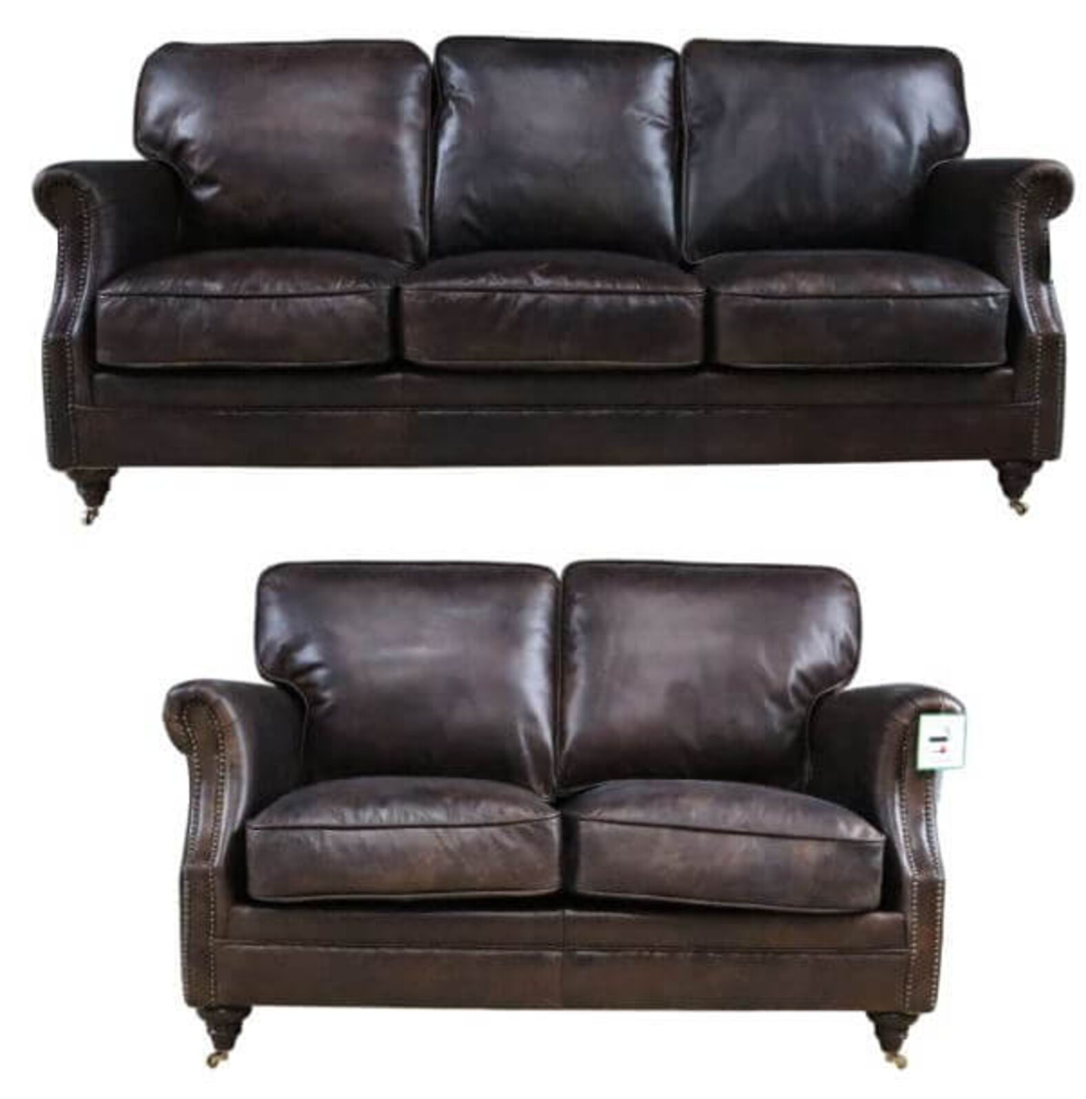 Luxury Vintage 3 2 Seater Settee Sofa, Distressed Brown Leather Sofa