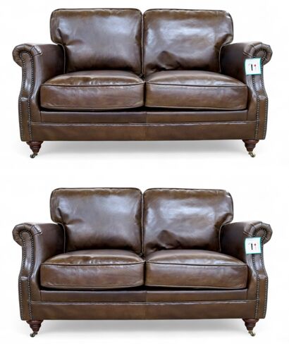 Luxury Vintage 2+2 Seater Settee Sofa Suite Distressed Brown Real Leather