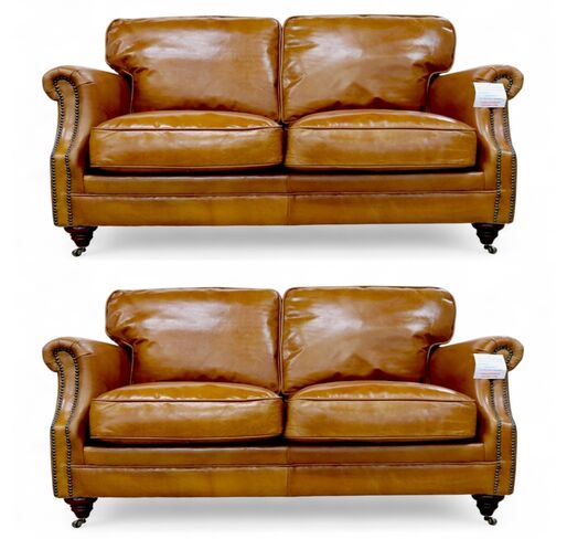 Luxury Vintage 2+2 Seater Settee Sofa Suite Distressed Tan Real Leather