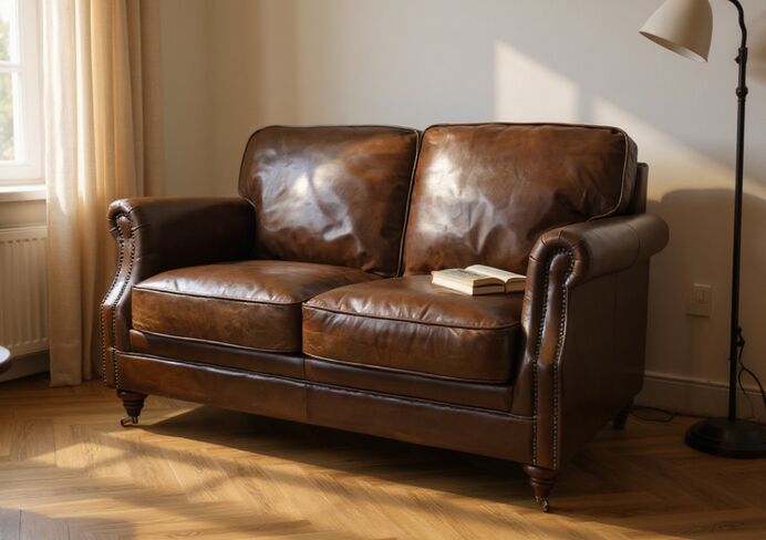 Luxury Vintage 2 Seater Settee Sofa Distressed Brown Real Leather