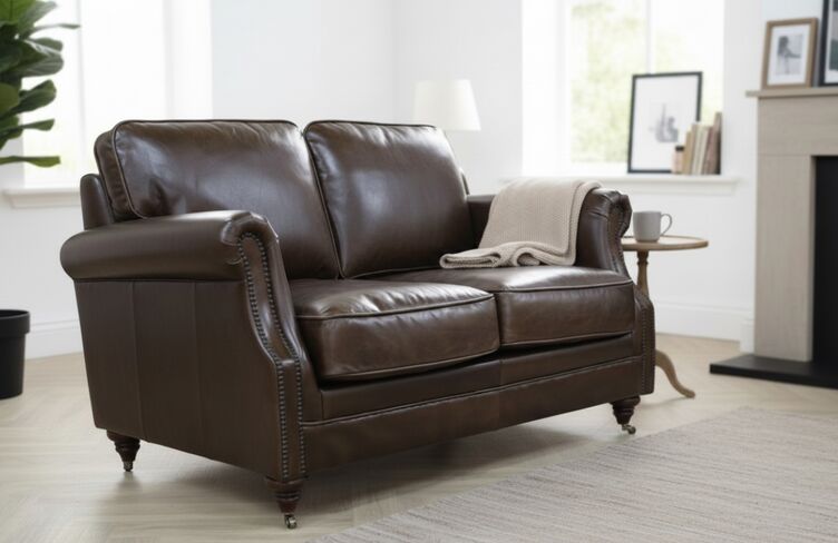 Luxury Vintage 2 Seater Settee Sofa Distressed Brown Real Leather