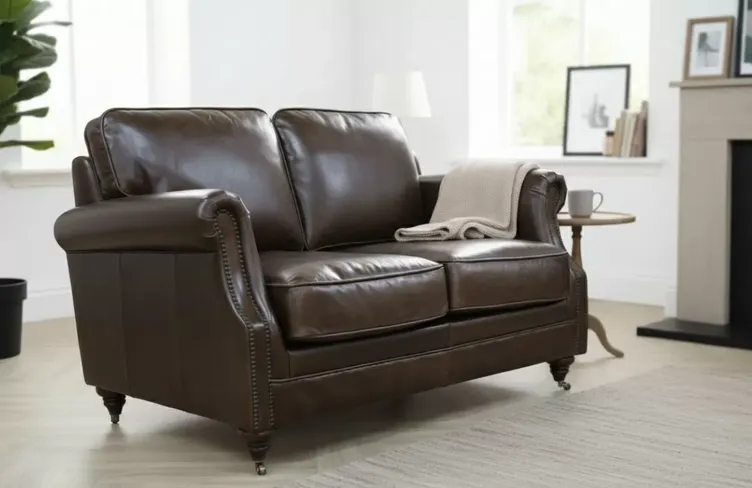 Luxury Vintage 2 Seater Settee Sofa Distressed Brown Real Leather