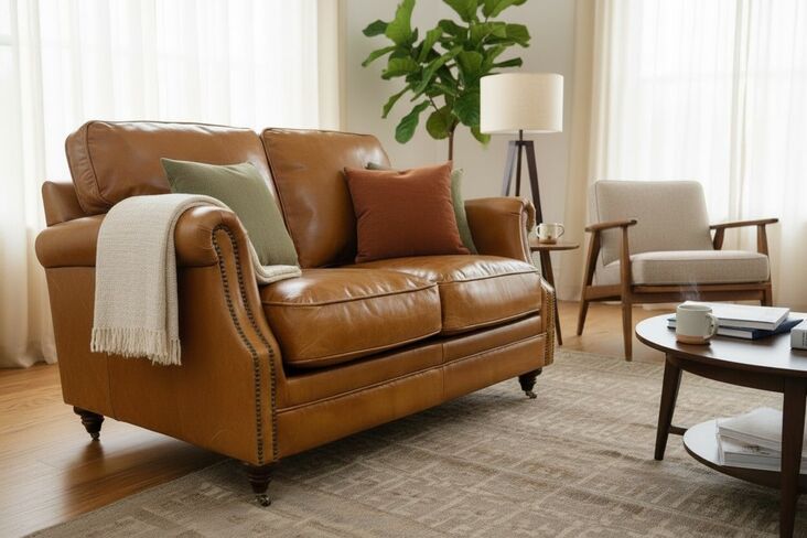 Luxury Vintage 2 Seater Settee Sofa Distressed Tan Real Leather