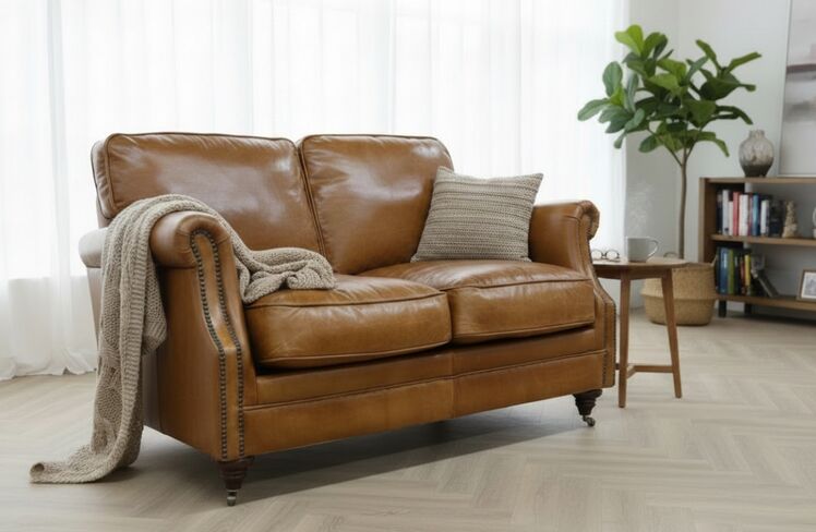 Luxury Vintage 2 Seater Settee Sofa Distressed Tan Real Leather