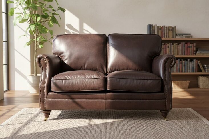 Luxury Vintage 2 Seater Settee Sofa Distressed Tobacco Brown Real Leather