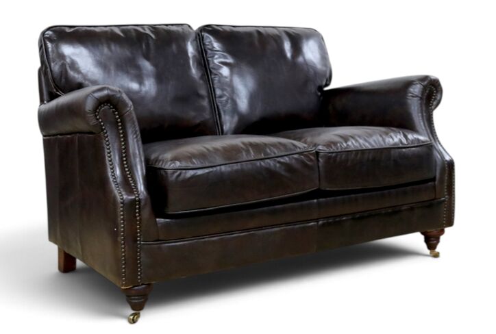 Luxury Vintage 2 Seater Settee Sofa Distressed Tobacco Brown Real Leather