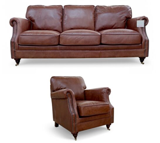 Luxury Vintage 3+1 Seater Sofa Suite Nappa Chocolate Brown Leather