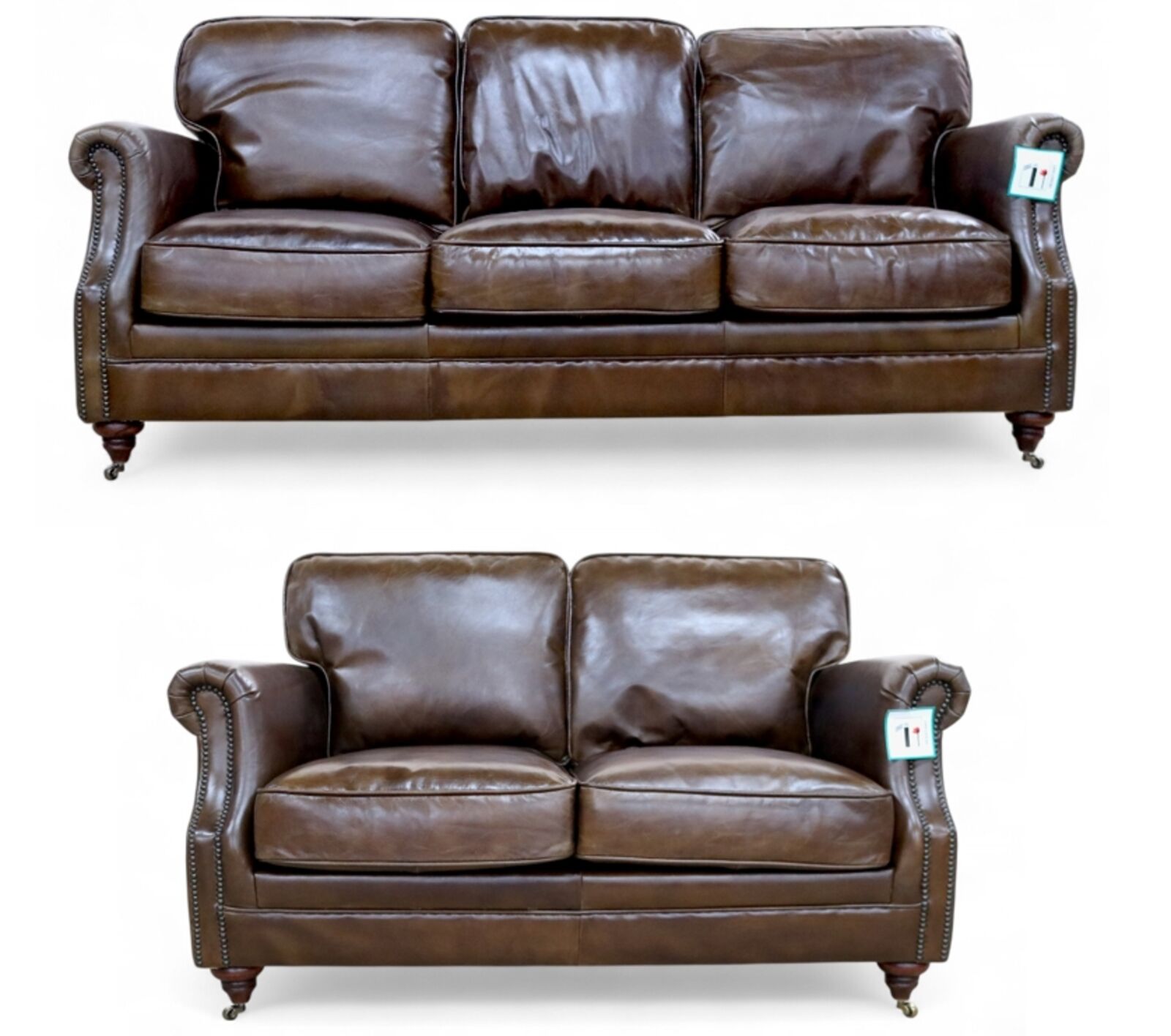 Luxury Vintage 3+2 Seater Settee Sofa Suite Distressed Brown Real Leather
