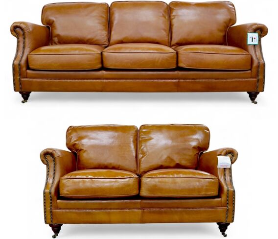 Luxury Vintage 3+2 Seater Settee Sofa Suite Distressed Tan Real Leather