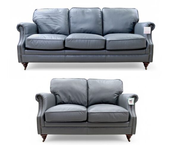 Luxury Vintage 3+2 Seater Settee Sofa Suite Grey Real Leather