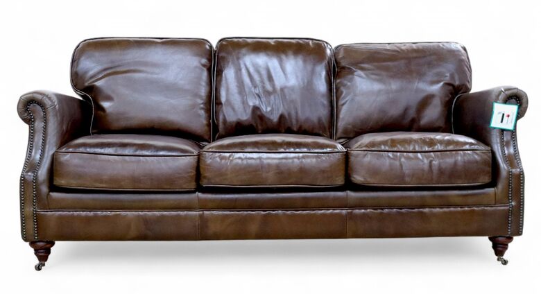 Luxury Vintage 3 Seater Settee Sofa Distressed Brown Real Leather