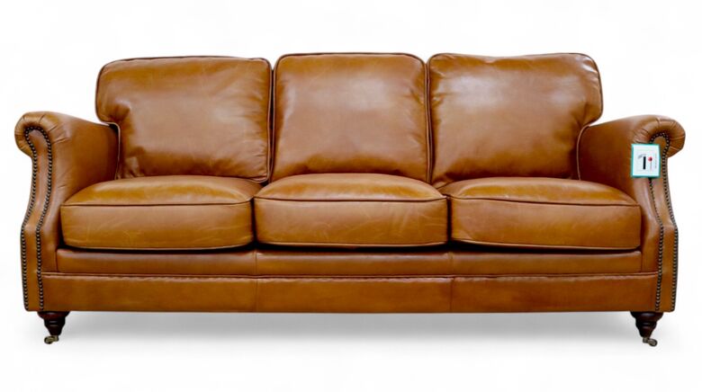 Luxury Vintage 3 Seater Settee Sofa Distressed Tan Real Leather