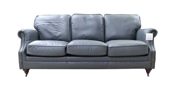 Luxury Vintage 3 Seater Settee Sofa Nappa Grey Leather