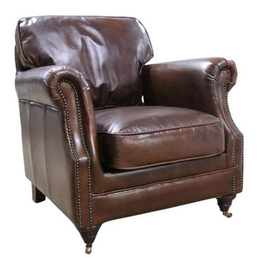 Luxury Vintage Distressed Brown Real Leather Armchair
