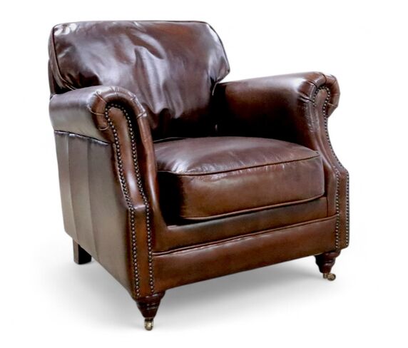 Luxury Vintage Brown Distressed Real Leather Armchair