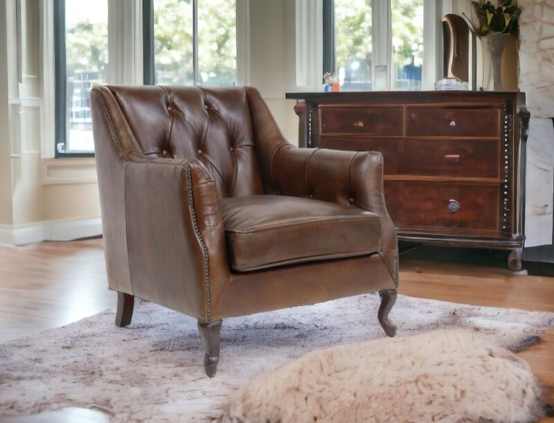 Product photograph of Luxury Vintage Brown Distressed Leather Button Amp Stud Armchair from Designer Sofas 4U