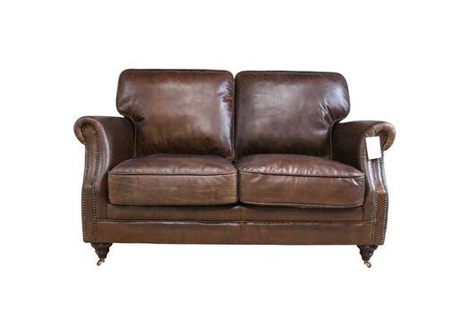 Luxury Vintage Distressed Brown Leather 2 Seater Settee Sofa