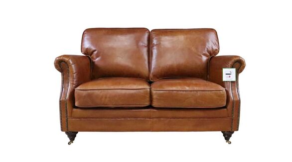 Luxury Vintage Distressed Leather 2 Seater Settee Sofa Tan