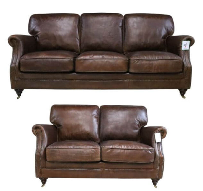 Product photograph of Luxury Vintage 3 2 Seater Settee Sofa Suite Distressed Brown Amp Hellip from Designer Sofas 4U