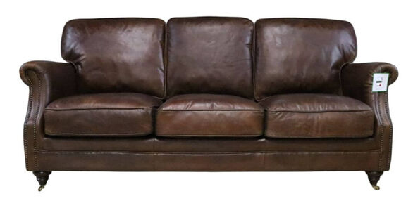 Luxury Vintage Distressed Leather 3 Seater Settee Sofa Brown
