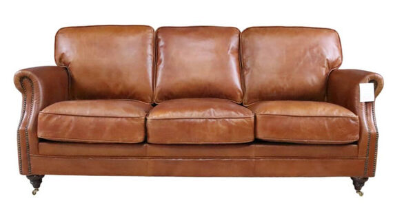 Luxury Vintage Distressed Leather 3 Seater Settee Sofa Tan
