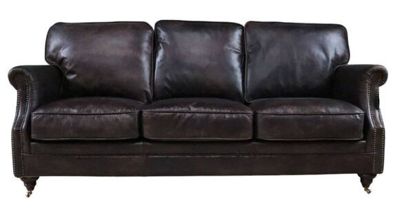 Luxury Vintage Distressed Leather 3 Seater Settee Sofa Tobacco Brown