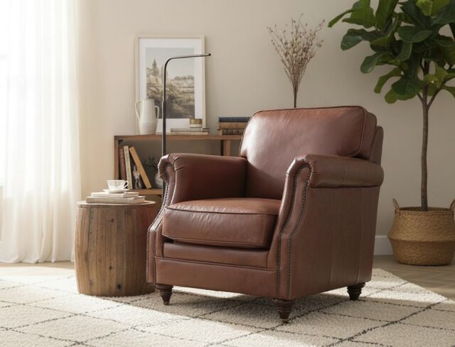 Luxury Vintage Nappa Chocolate Brown Leather Armchair