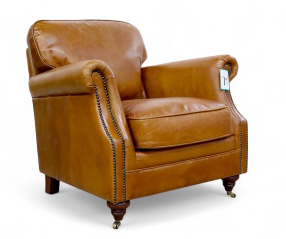 Luxury Vintage Tan Distressed Real Leather Armchair
