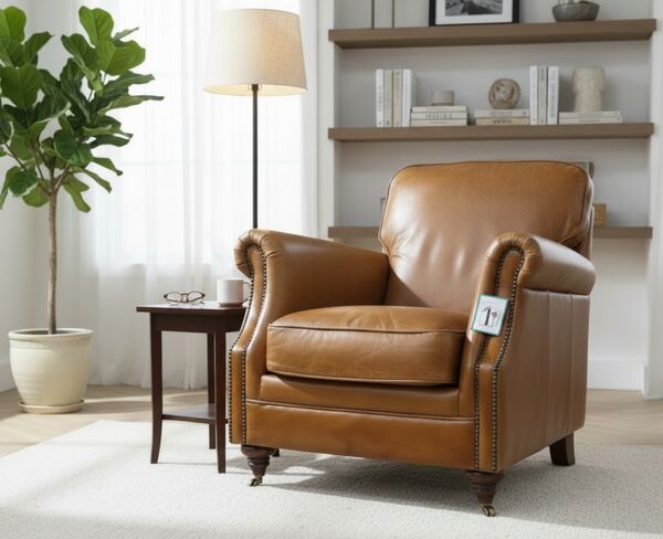 Luxury Vintage Tan Distressed Real Leather Armchair
