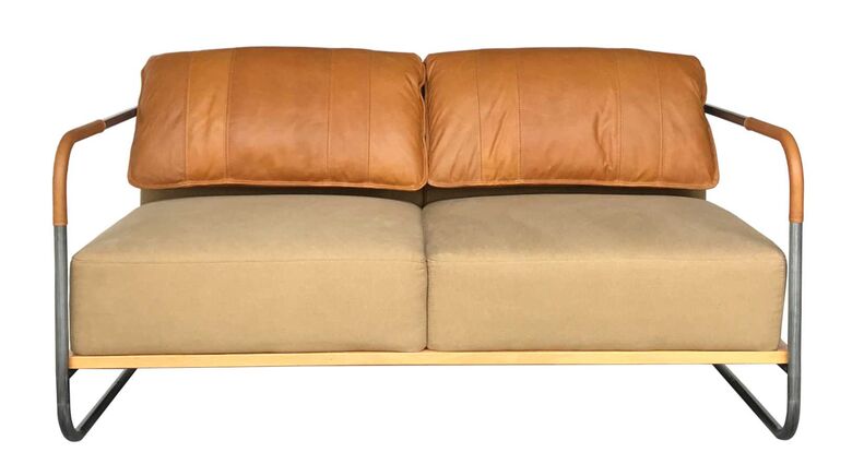 Malawi 2 Seater Vintage Nappa Caramel Tan And Canvas Leather Sofa
