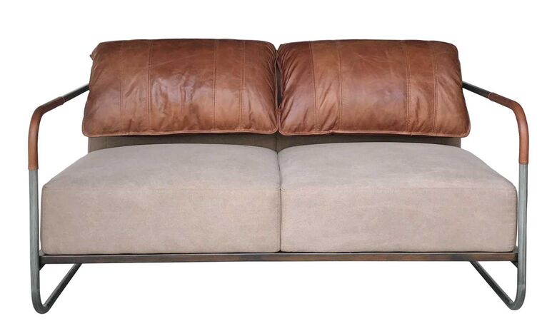 Malawi 2 Seater Vintage Nappa Chocolate Brown And Canvas Leather Sofa