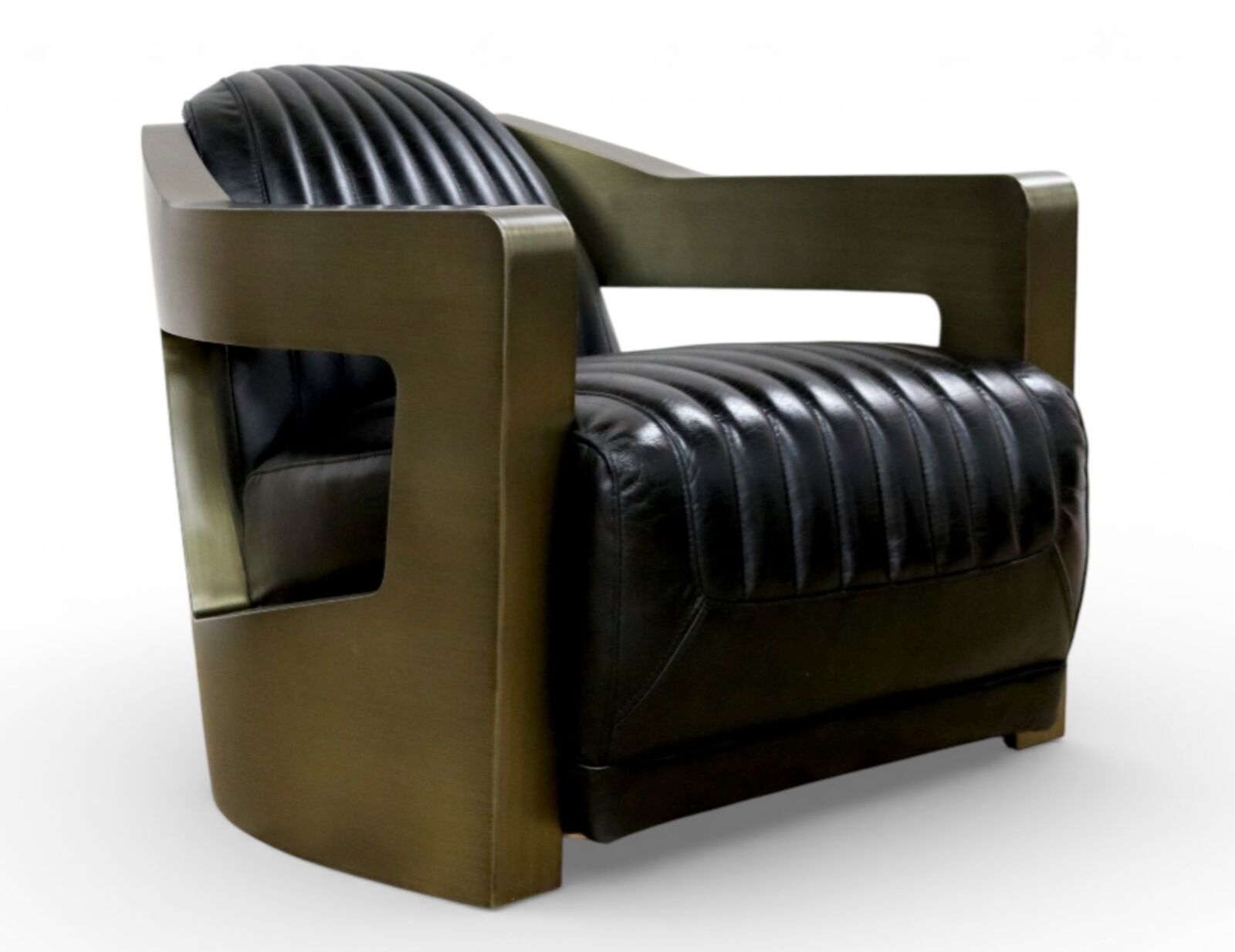 Man Cave Aviator Antique Brass Luxury Vintage Black Leather Armchair