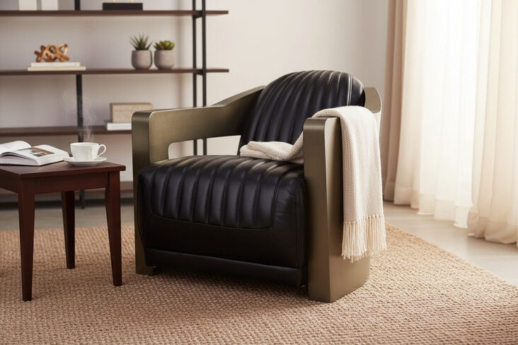 Man Cave Aviator Antique Brass Luxury Vintage Black Leather Armchair