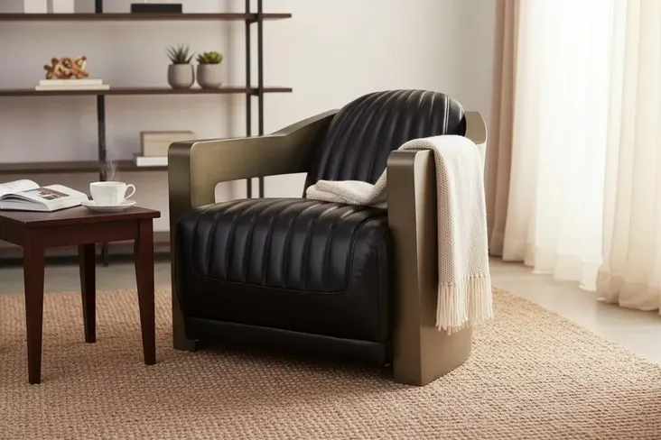 Man Cave Aviator Antique Brass Luxury Vintage Black Leather Armchair
