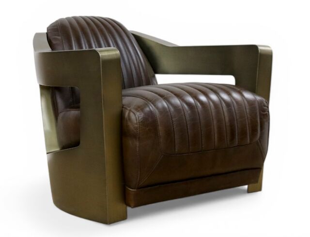 Man Cave Aviator Antique Brass Luxury Vintage Brown Leather Armchair