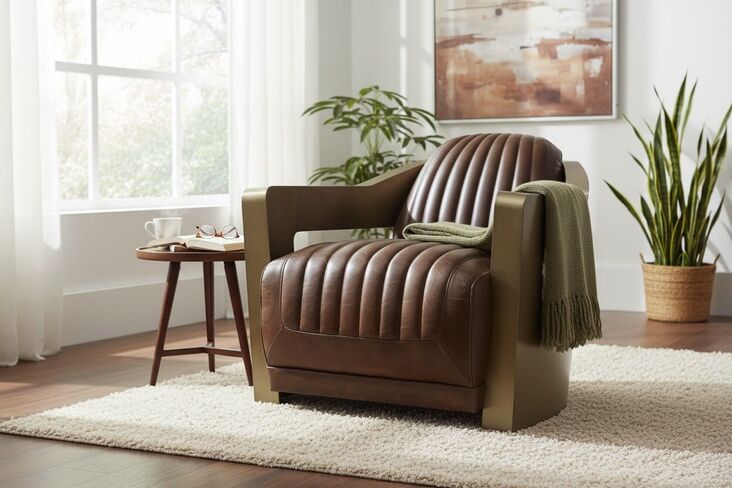 Man Cave Aviator Antique Brass Luxury Vintage Brown Leather Armchair