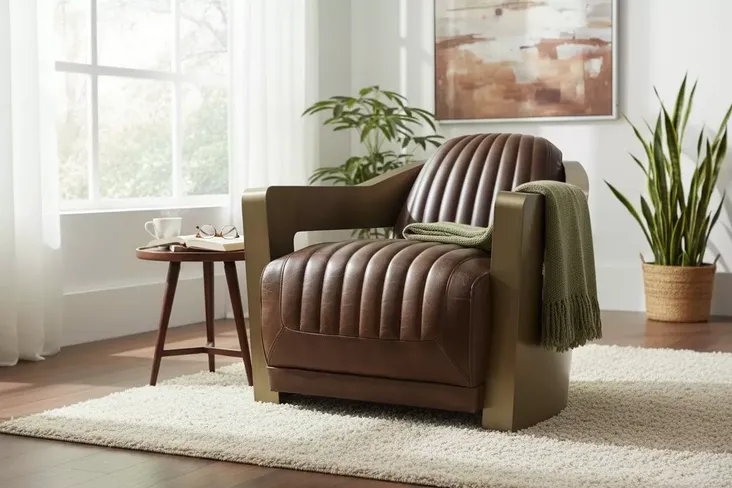 Man Cave Aviator Antique Brass Luxury Vintage Brown Leather Armchair