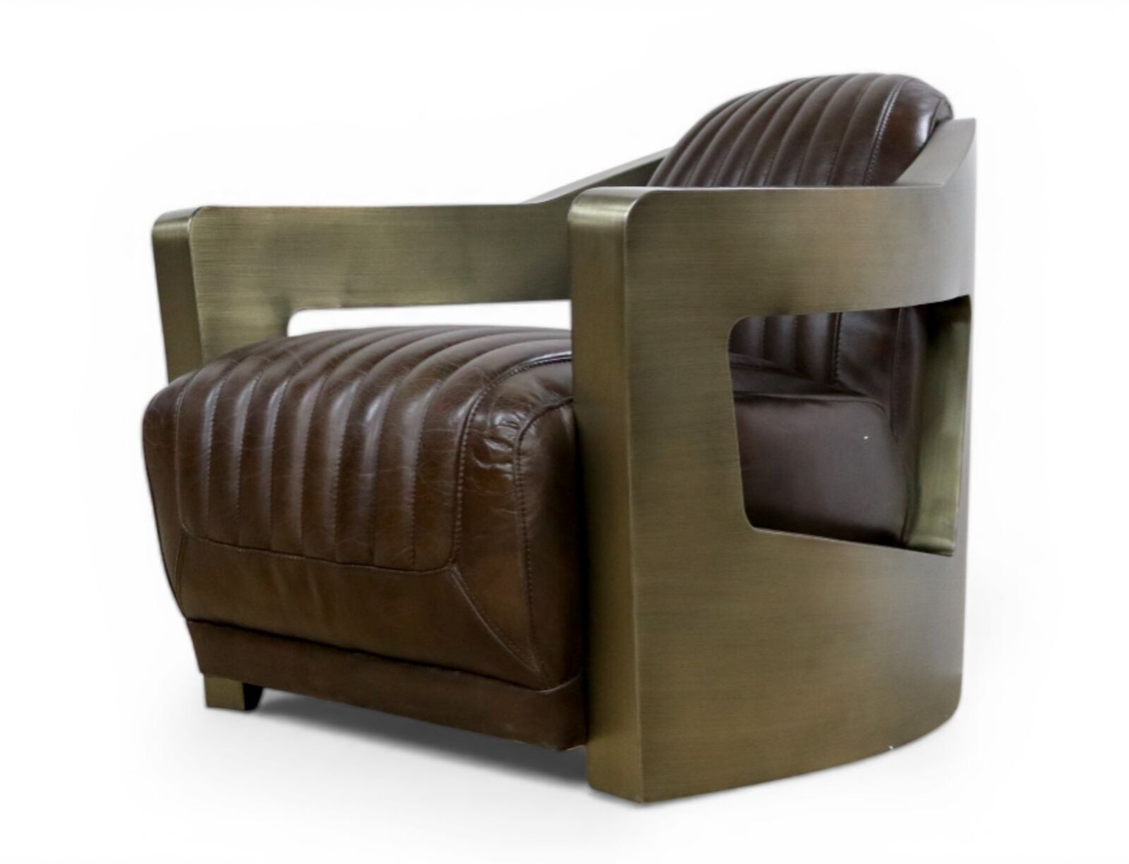 Man Cave Aviator Antique Brass Luxury Vintage Brown Leather Armchair