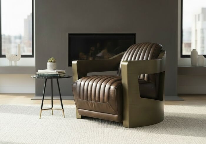 Man Cave Aviator Antique Brass Luxury Vintage Brown Leather Armchair