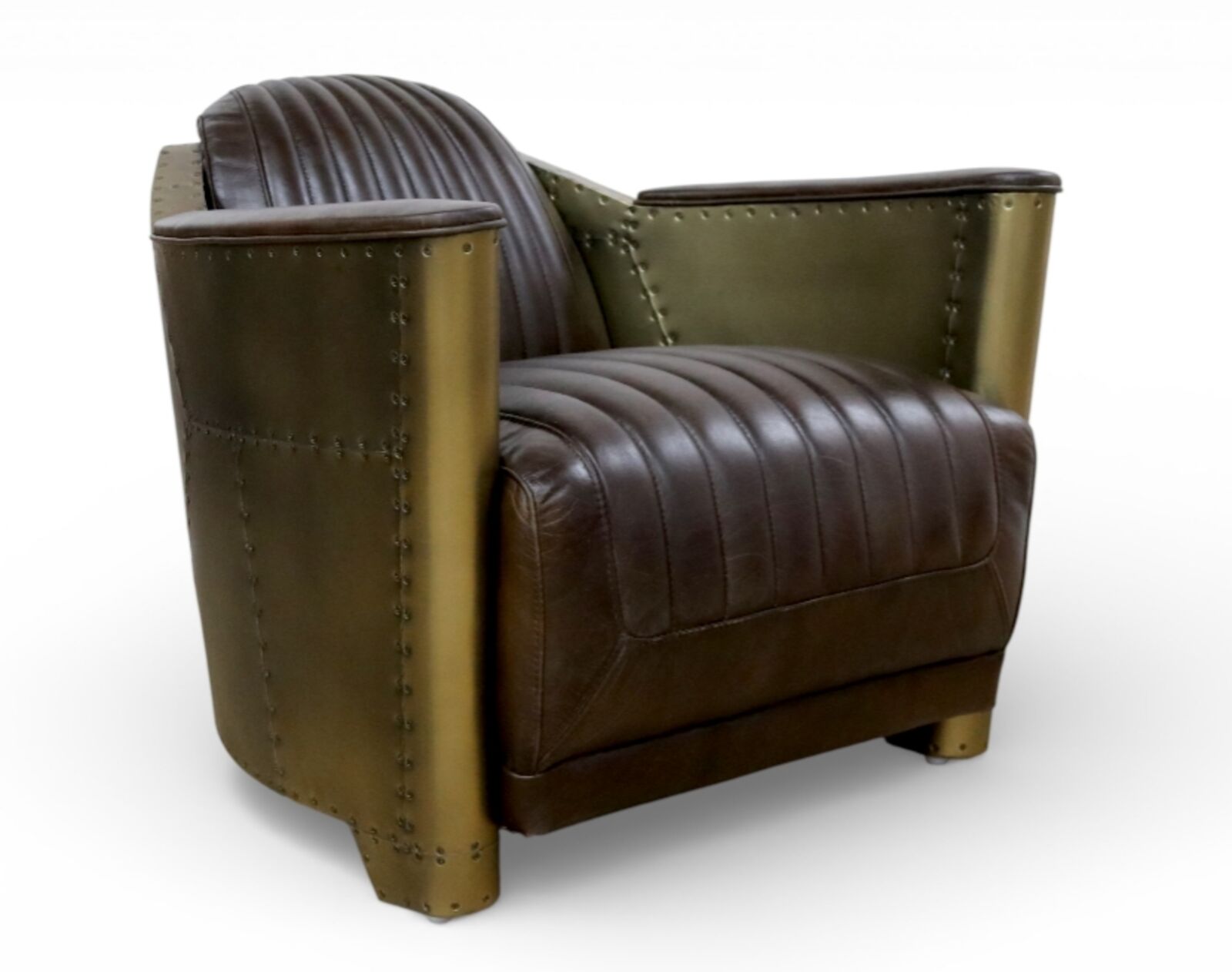 Man Cave Aviator Antique Brass Vintage Rocket Tub Chair Distressed Brown Leather
