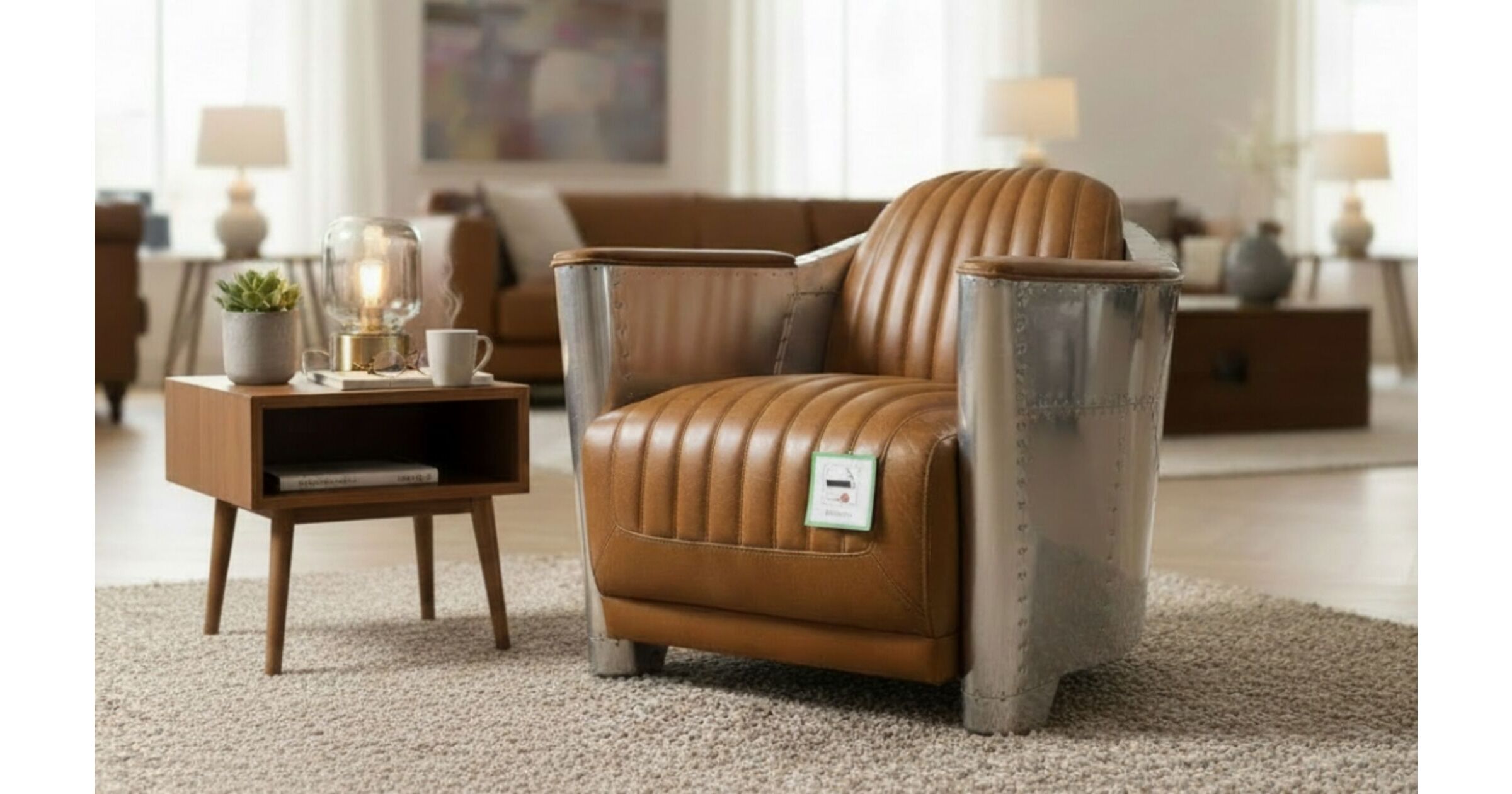 Aviator's Leather Elegance Vintage Tan Rocket Chair for Your Man Cave