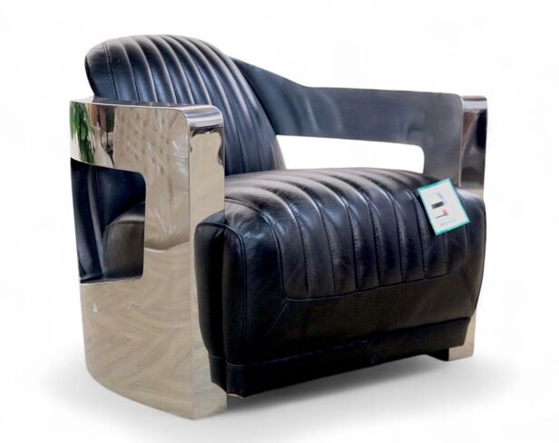 Man Cave Aviator Luxury Vintage Retro Distressed Black Real Leather Armchair
