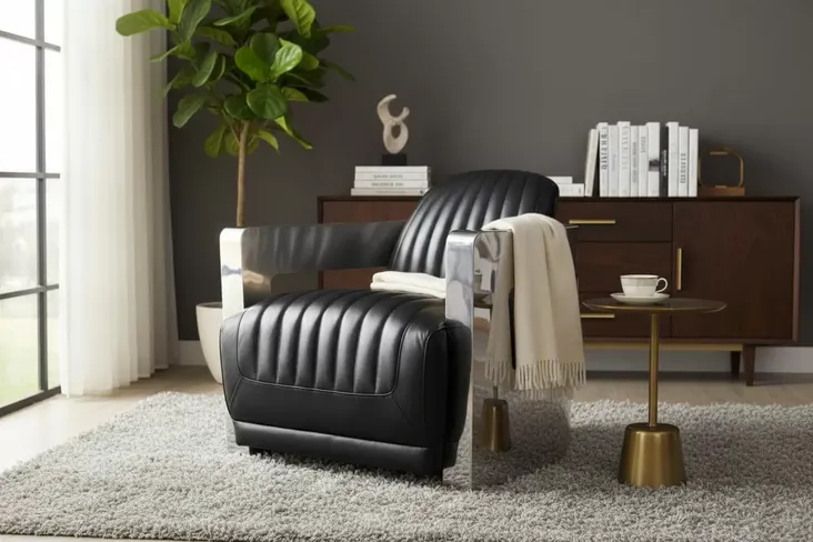Man Cave Aviator Luxury Vintage Retro Distressed Black Real Leather Armchair