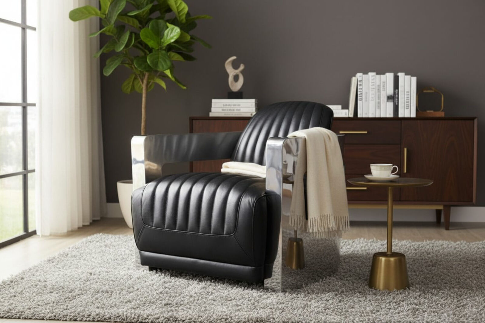 Man Cave Aviator Luxury Vintage Retro Distressed Black Real Leather Armchair