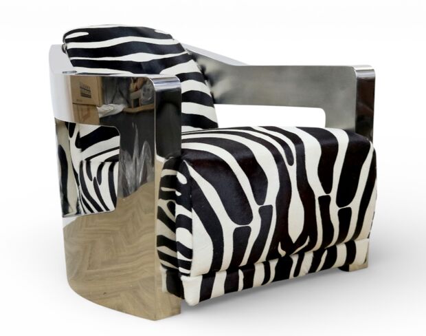 Man Cave Aviator Luxury Zebra Hide Leather Lounge Armchair Aluminium