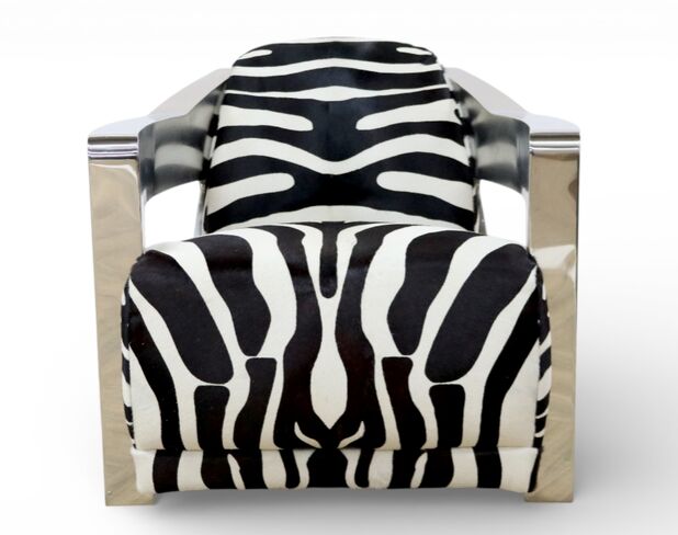 Man Cave Aviator Luxury Zebra Hide Leather Lounge Armchair Aluminium