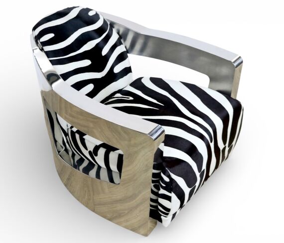 Man Cave Aviator Luxury Zebra Hide Leather Lounge Armchair Aluminium