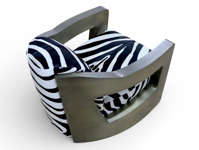 Man Cave Aviator Luxury Zebra Hide Leather Lounge Armchair Brushed Antique Brass Aluminium